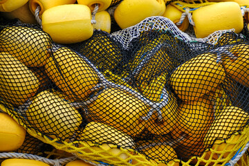 Yellow Fishing Floats and Net Abstract Composition © Leonid