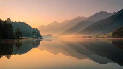 Tranquil Mountain Lake at Sunrise Reflection
