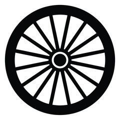 Fototapeta premium Black Wagon Wheel Illustration Spokes Radiating from Central Hub and Outer Rim