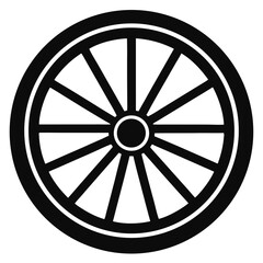 Fototapeta premium Black and White Illustration of a Wheel with Spokes Extending to Rim