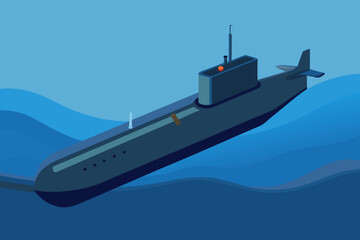 Modern submarine navigating through blue ocean waves