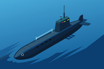 Modern submarine navigating through deep blue ocean waters