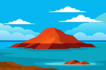 Vibrant island landscape with orange mountains and blue water