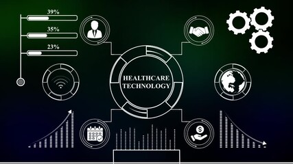 HEALTHCARE TECHNOLOGY for Business and Finance Concept.HEALTHCARE TECHNOLOGY artificial intelligence neural network.HEALTHCARE TECHNOLOGY Virtual screen of the future and sees the inscription. - Powered by Adobe