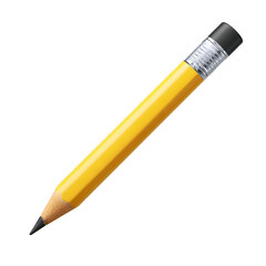 A classic yellow hexagonal pencil with a black eraser and silver ferrule, sharpened to a fine point, isolated on a transparent background