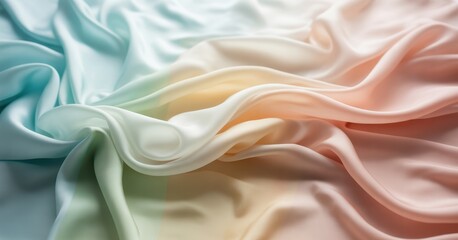Silk Fabric: A close-up of an abstract shot of multicolored silk fabric flowing gently.