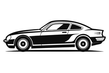 Isolated stylized vintage car illustration with a sleek coupe design in black and white