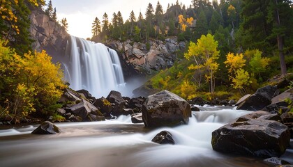 Majestic Waterfall Cascading Through Autumnal Forest