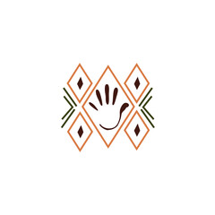 Native indigenous shapes logo with a hand in the middle