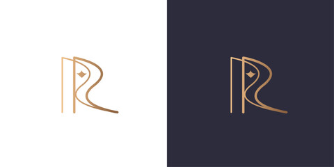 Letter R and R crown star logo monogram, minimal style identity initial logo mark. Golden gradient vector emblem logotype for business cards symbol.