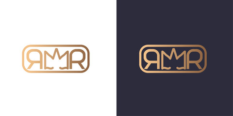 Letter R and R crown logo monogram, minimal style identity initial logo mark. Golden gradient vector emblem logotype for business cards symbol.