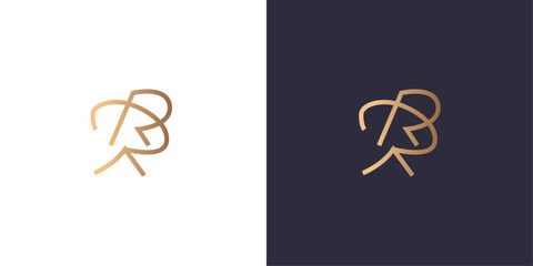 Letter R and R logo monogram, minimal style identity initial logo mark. Golden gradient vector emblem logotype for business cards symbol.
