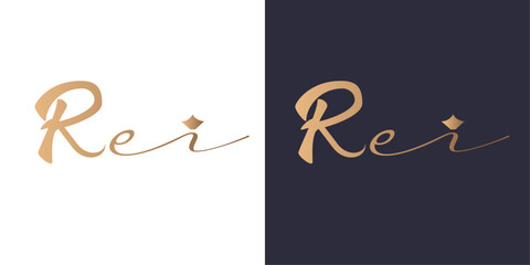 Rei name logo king crown Golden gradient vector emblem logotype for business cards symbol.