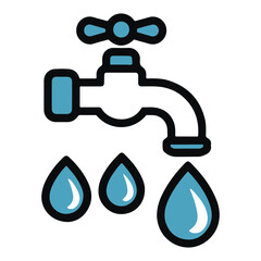Water Tap with Droplets Silhouette Vector, Plumbing, Eco Conservation, Water Supply, and Faucet Icon