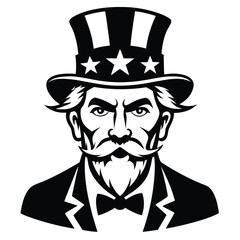 Black Silhouette of Uncle Sam Wearing StarSpangled Hat and Bow Tie