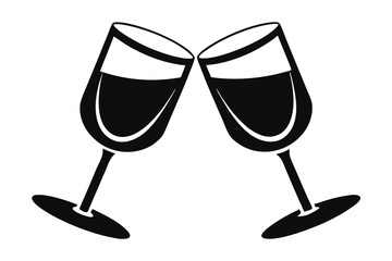 Two Black Wine Glasses Clinking Together, Celebrating Friendship or Achievement in Simple Art