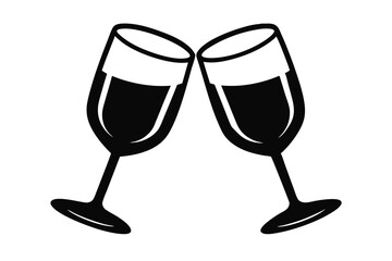 Two Champagne Glasses Toasting, Festive Celebration, Vector Icon, Minimalist Design, Silhouette