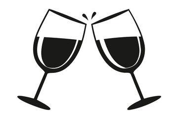 Elegant Black Silhouette of Two Wine Glasses Toasting with Spilled Drops