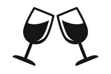 Two Toasting Wine Glasses Black Silhouette Celebration Symbol Graphic Icon Design