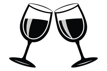 Two Black Outline Wine Glasses Toasting Celebration Isolated Graphic Illustration