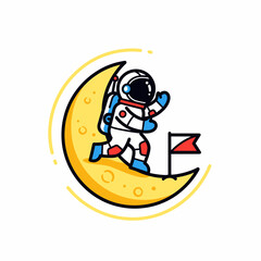 Astronaut walking on the moon with a flag