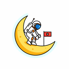 Astronaut Planting Flag on Moon A Cute Space Adventure Illustration