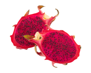 Fresh ripe red dragon fruit slices isolated on transparent background