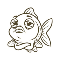 Obraz premium Cartoon goldfish with a grumpy and tired expression arms crossed