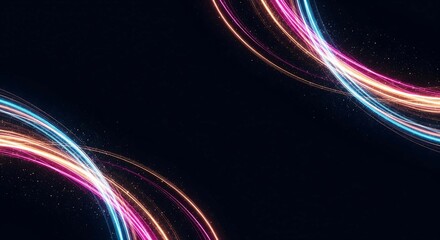 Abstract neon light streaks flowing across a with vibrant colors