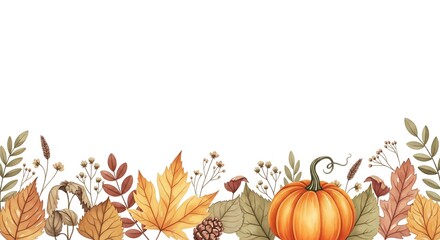 Autumn harvest border with pumpkins and fall leaves ideal for seasonal designs and decorations