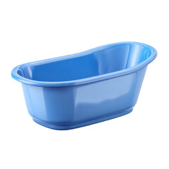 A bright blue plastic baby bathtub isolated on a transparent background, perfect for bath time and hygiene