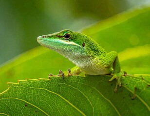 Fototapeta premium Lizard on a vibrant leaf