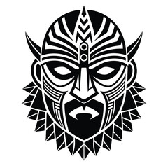 Intricate Black Tribal Mask with Horns and Angular Design Details Illustration Graphic