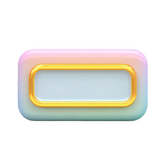 A pastel gradient rectangular button with a golden border, isolated on a transparent background, representing a ui element or a decorative graphic