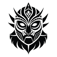 Striking Black Mask with Intricate Tribal Designs and Sharp Spikes Illustration Art