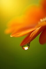 Macro Close-Up of Flower Petal with Dewdrop Backlit by Morning Sun