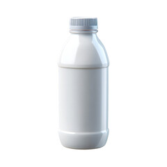 A clean, white plastic bottle with a silver screwon cap, isolated on a pure transparent background, perfect for product mockups or showcasing beverages and liquids