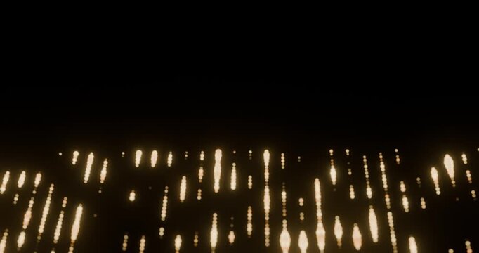 Video background loop&aacute;vel com luzes bokeh douradas em colunas verticais concentradas na parte inferior, deixando grande espa&ccedil;o negativo acima para t&iacute;tulos e logos. Visual quente e sofisticado