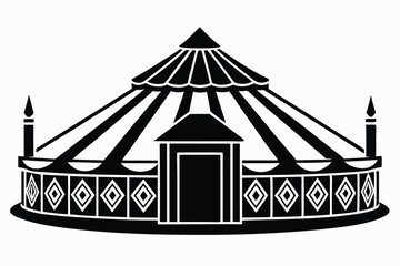 Fototapeta premium Stylized Black and White Circus Tent Illustration with Diamond Pattern Detailing and Decorative Spires