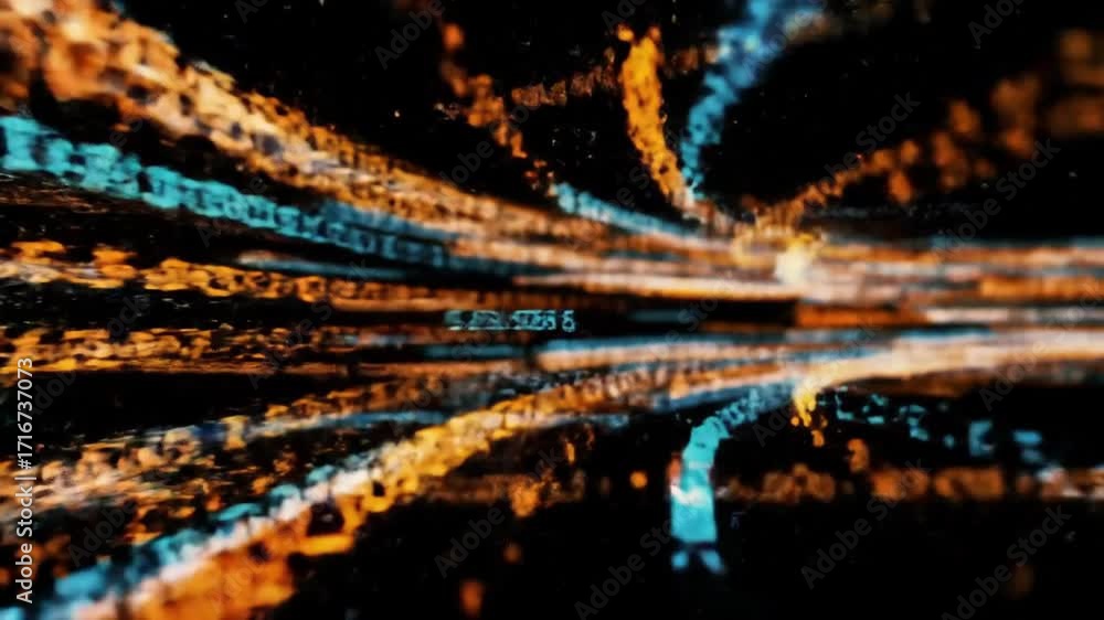 Wall mural dynamic digital data streams flowing through abstract cyberspace with vibrant orange and blue glowin