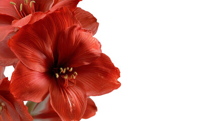 PNG of Vibrant red amaryllis flowers in full bloom showcasing intricate petals and a stunning color palette.