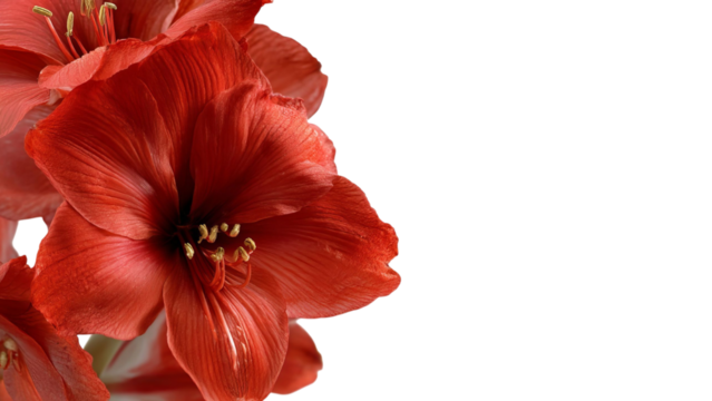 PNG of Vibrant red amaryllis flowers in full bloom showcasing intricate petals and a stunning color palette.