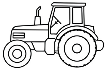 Line Art of a Classic Farm Tractor with Large Wheels and Square Cabin