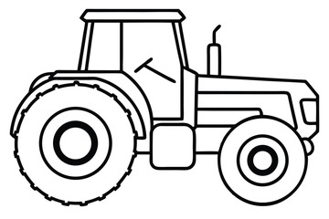 Black Outline of a Farm Tractor With Large Tires and Enclosed Cab Design