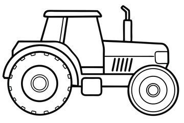 Simple Line Drawing of a Tractor with Large Wheels and Cabin Outline