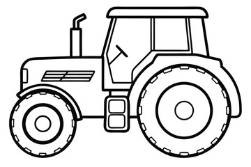 Outlined Cartoon Tractor with Large Tires, Cab, and Exhaust Pipe for Coloring Pages