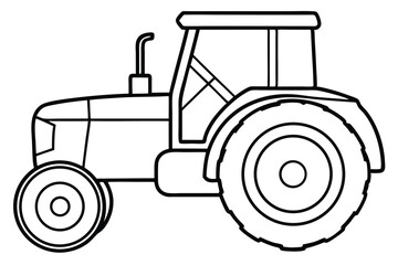 Outlined Tractor Illustration Farming Vehicle with Cabin, Large Tires, and Exhaust Pipe
