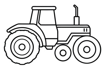 Black Outline Drawing of Farm Tractor with Large Tires and Cabin Design