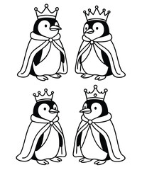 Obraz premium A black and white coloring page featuring adorable penguins delivering letters (with hearts on them) to a polar bear