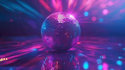 Obraz premium Purple and Blue Disco Ball with Streaking Lights and Reflections mirror ball party photo